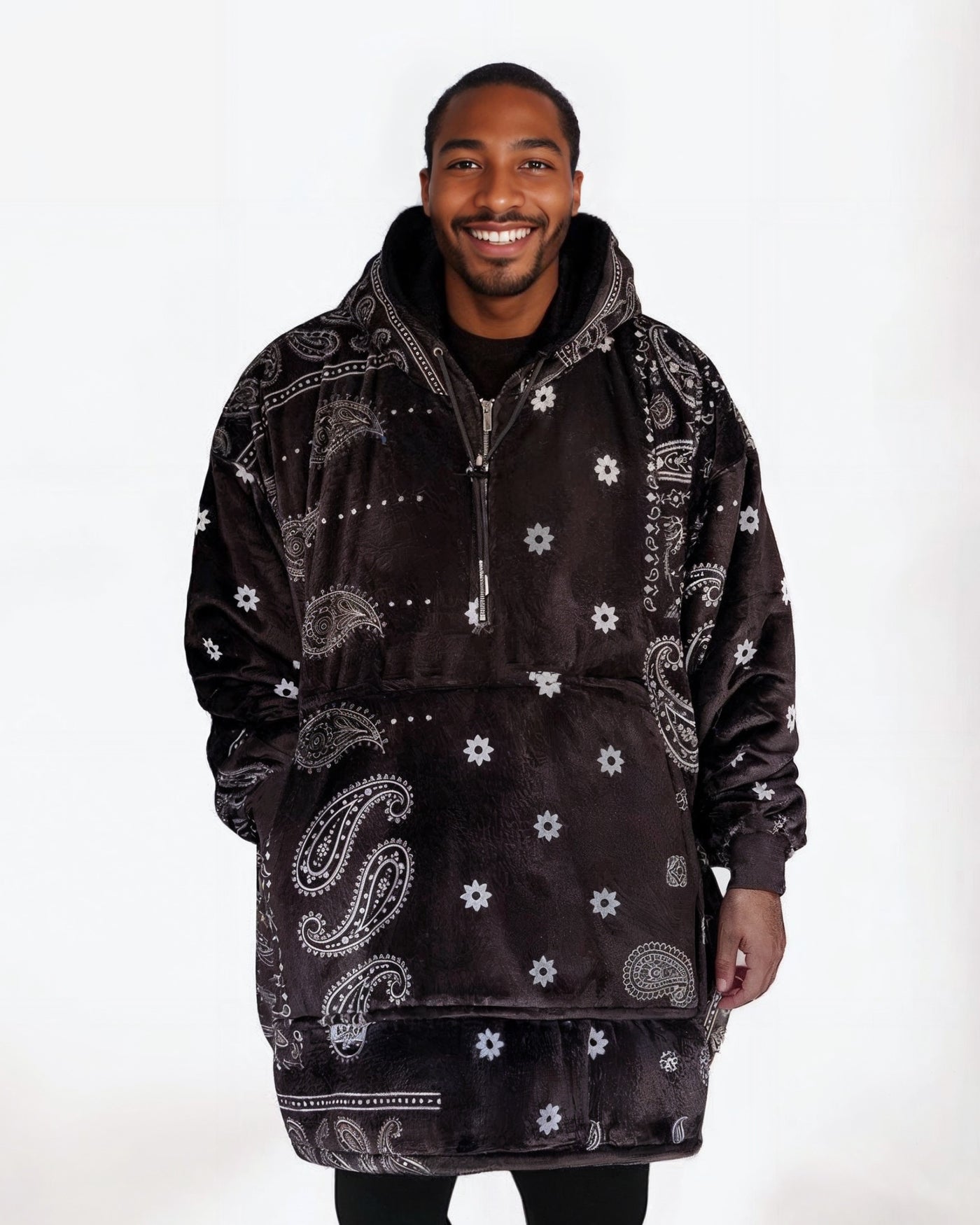 ADULT BLANKET HOODIE - PAISLEY BLACK