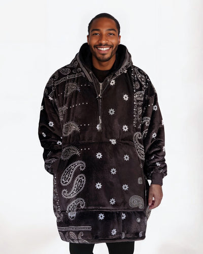 ADULT BLANKET HOODIE - PAISLEY BLACK