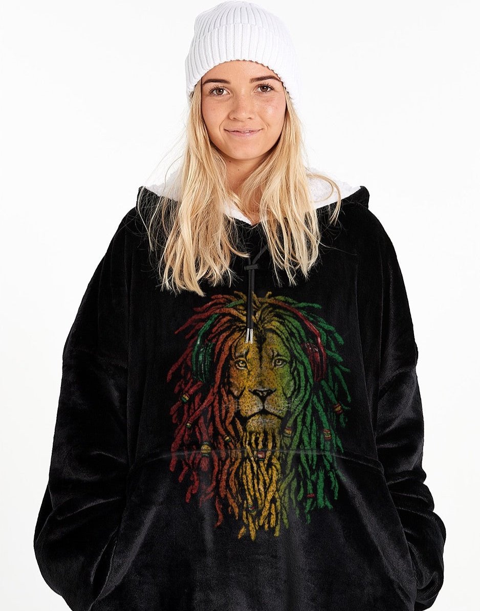 EXTRA LONG ADULTS BLANKET HOODIE - RASTA LION