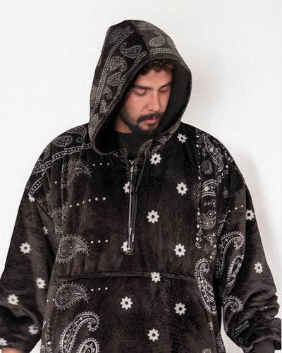 ADULT BLANKET HOODIE - PAISLEY BLACK