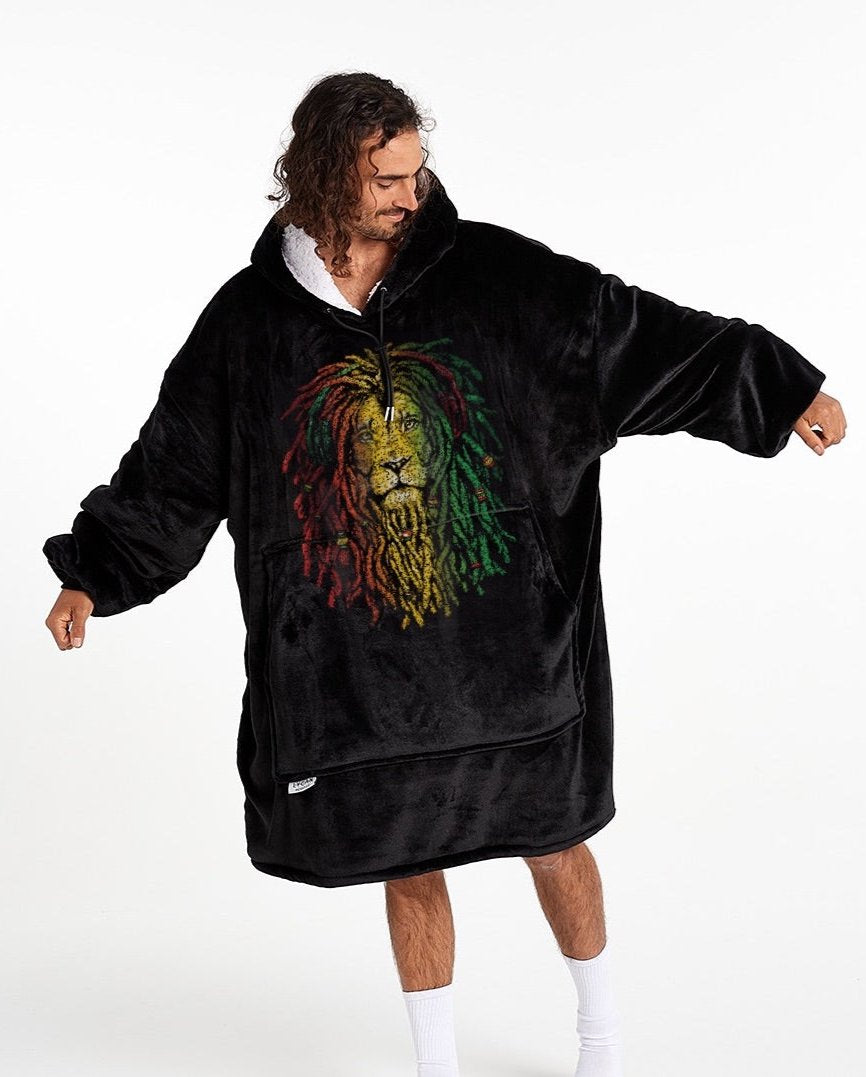 ADULTS BLANKET HOODIE - RASTA LION