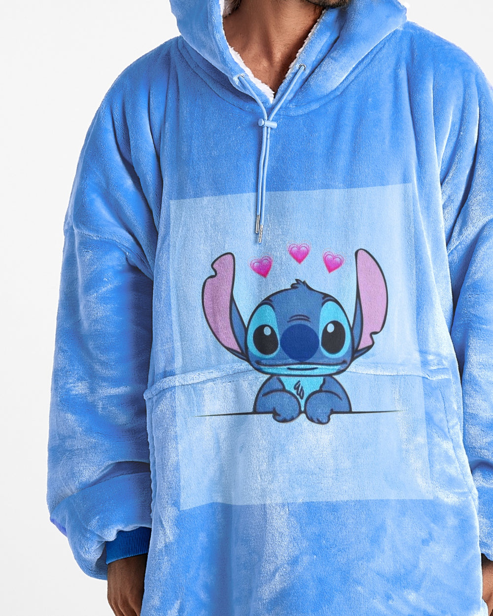 EXTRA LONG ADULTS BLANKET HOODIE - BLUE STITCH LOVE