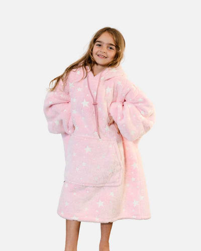 KIDS BLANKET HOODIE - PINK GLOW IN THE DARK