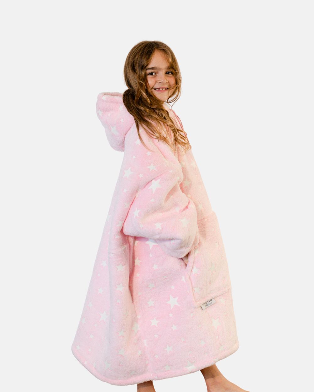 KIDS BLANKET HOODIE - PINK GLOW IN THE DARK