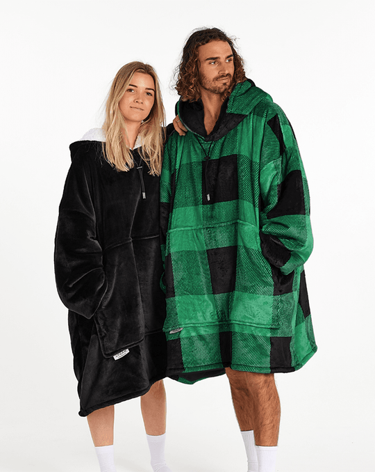 ADULTS BLANKET HOODIE - GREEN PLAID
