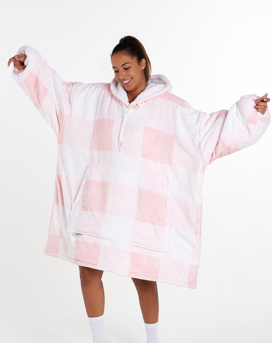 ADULTS BLANKET HOODIE - PEACH PLAID