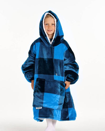 KIDS BLANKET HOODIE - BLUE PLAID