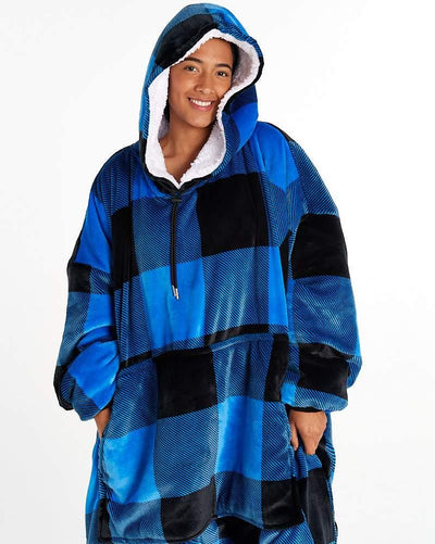 ADULTS BLANKET HOODIE - BLUE PLAID - NZ Lycanhoodies