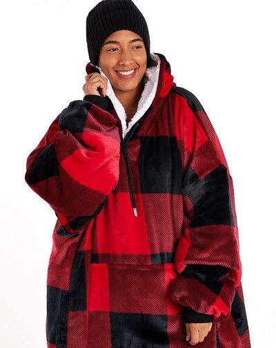 ADULTS BLANKET HOODIE - RED PLAID - NZ Lycanhoodies