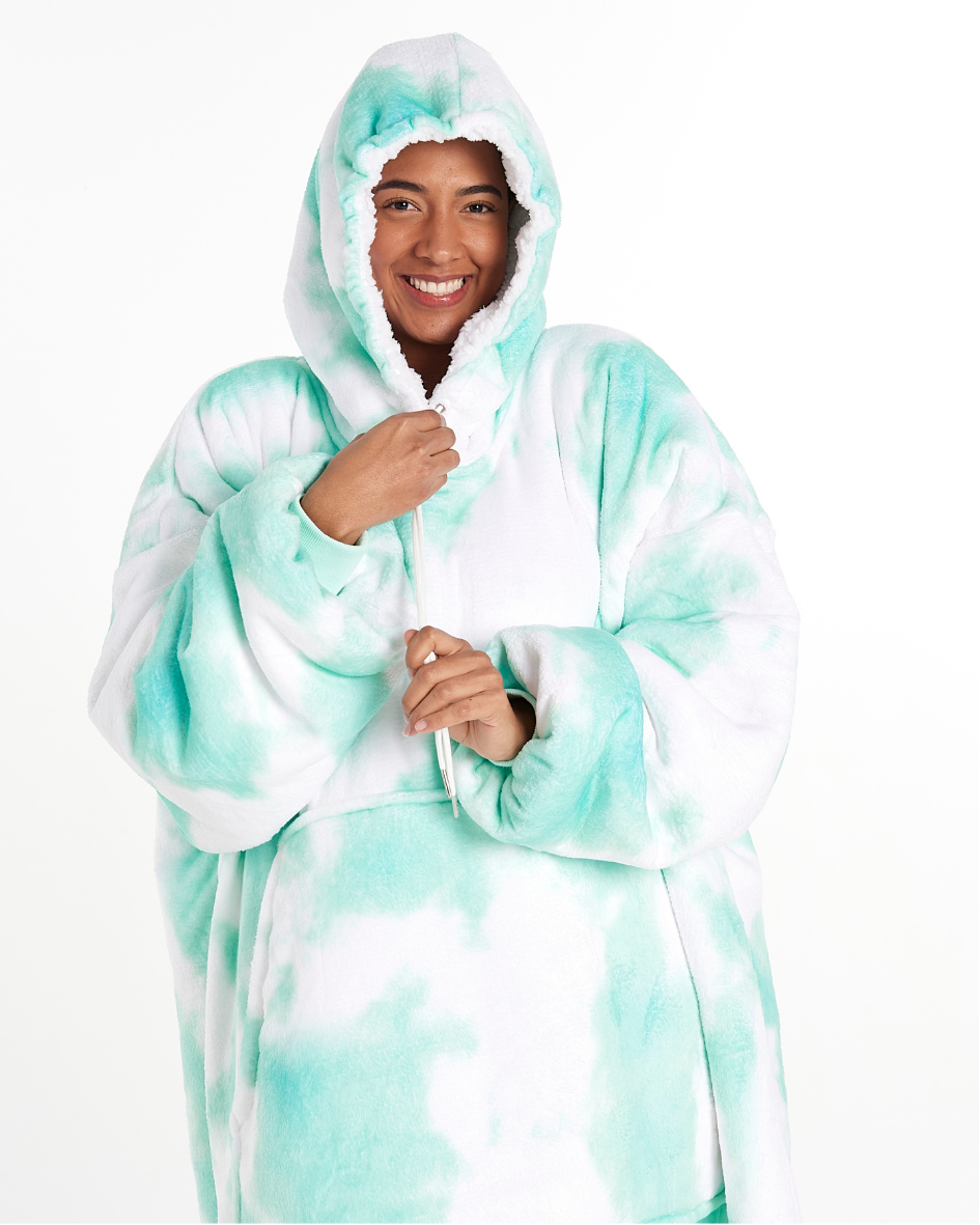 ADULT BLANKET HOODIE - GREEN TIE DYE