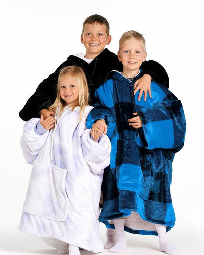 KIDS BLANKET HOODIE - BLUE PLAID