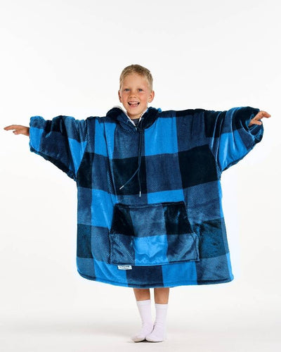 KIDS BLANKET HOODIE - BLUE PLAID