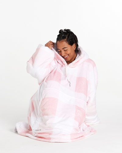 ADULTS BLANKET HOODIE - PEACH PLAID