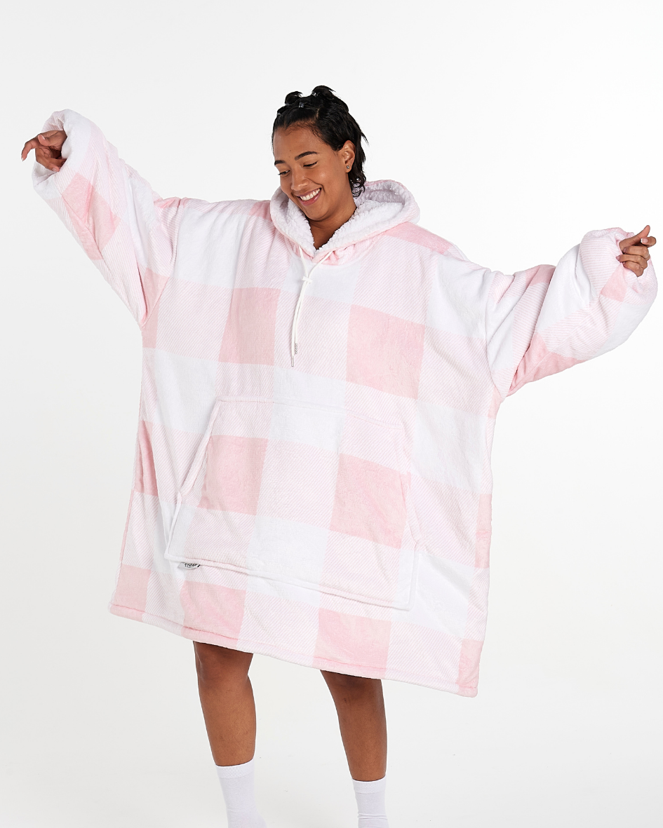 ADULTS BLANKET HOODIE - PEACH PLAID