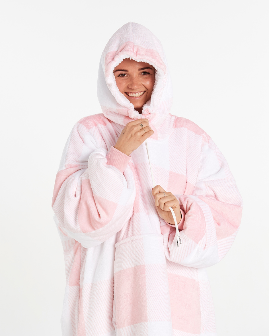 ADULTS BLANKET HOODIE - PEACH PLAID