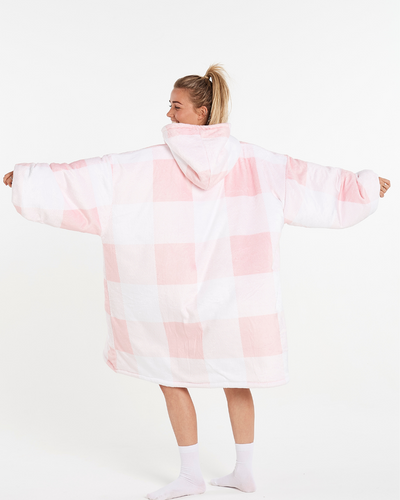 ADULTS BLANKET HOODIE - PEACH PLAID