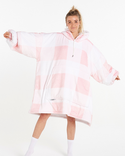 ADULTS BLANKET HOODIE - PEACH PLAID